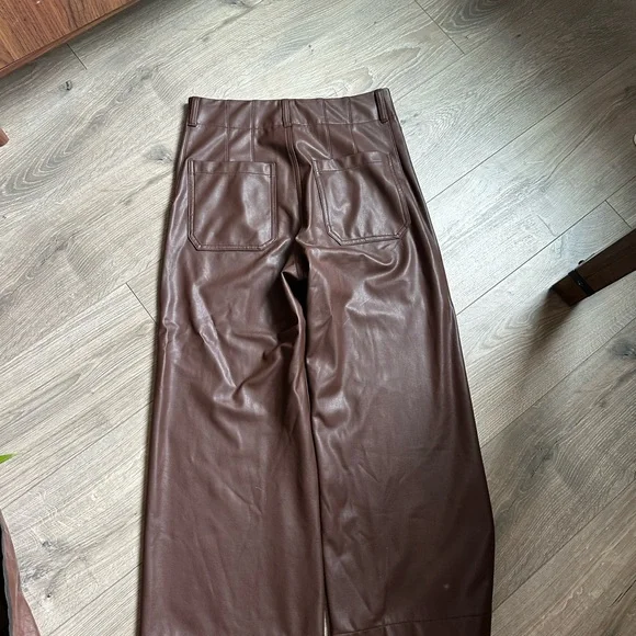 Maeve Anthropologie Chocolate Brown Colette Cropped Wide-Leg Faux Leather Pants - Picture 3 of 11